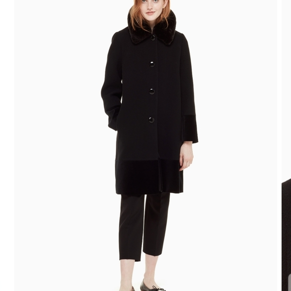 Kate Spade Black Fur / Velvet Button Up Lo…